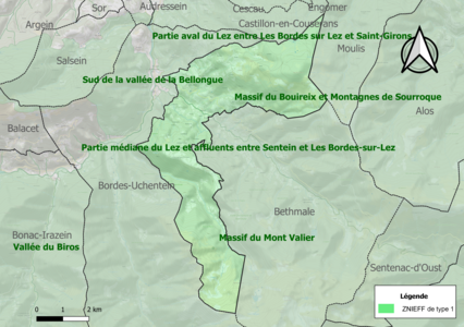 Carte de la ZNIEFF de type 1 sur la commune.