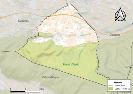 Carte de la ZNIEFF de type 2 sur la commune.