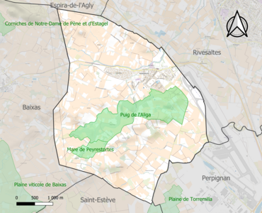 Carte des ZNIEFF de type 1 sur la commune.