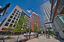 Cambridge, Massachusetts, has a high concentration of startups and technology companies. Ames Street and Main Street intersection.jpg