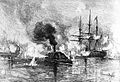 CSS Arkansas running through the Union fleet, 1862.