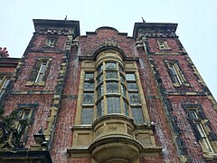 Oriel window and turrets