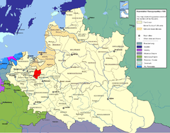 Mapa mostrando a localização da voivodia de Płock (em vermelho) na República das Duas Nações.