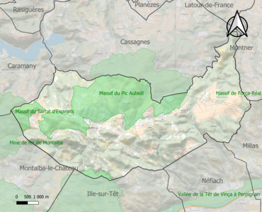 Carte des ZNIEFF de type 1 sur la commune.