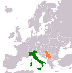 Map indicating locations of Italy and Serbia
