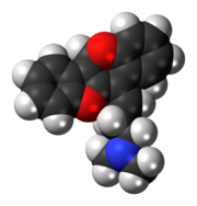 Space-filling model of the oxetorone molecule