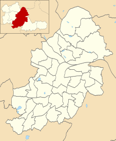 Mapa konturowa Birmingham, blisko centrum u góry znajduje się punkt z opisem „Alexander Stadium”