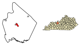 Location of Hardinsburg in Breckinridge County, Kentucky.