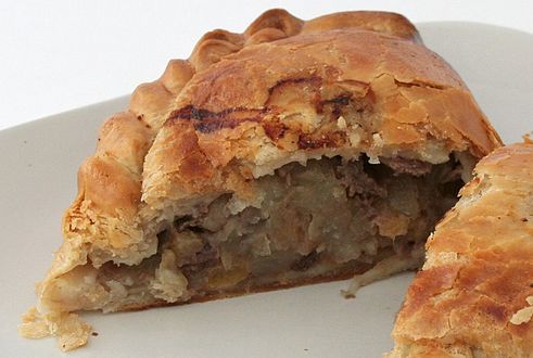 A traditional Cornish pasty filled with steak and vegetables