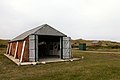 Haurvig Redningsstation (nu museum), byningen til venstre er bådhus, det grønne hus i midten er alarmcentral og bygningen til højre er til opbevaring af raketapperater