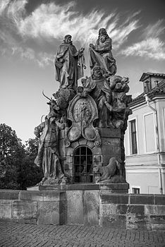 Sculptural group of Saint John of Matha, Saint Felix of Valois and Saint Ivan the Hermit of Bohemia at the Charles Bridge in Prague Photograph: Michael Brezocnik Licensing: cc-by-sa-4.0