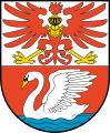 Adler mit über den Kopf gestülpten Spangenhelm Wappen von Prenzlau