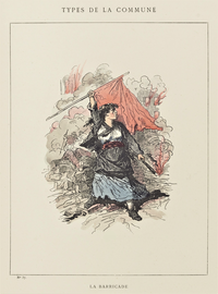 Dessin d'une femme portant un drapeau rouge et une torche.