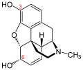 de: Struktur von Morphin, teilweise nummeriert; en: Structure of morphine partly numbered