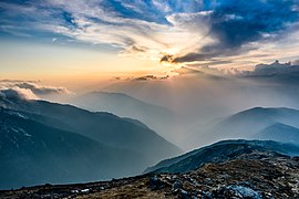 Sunset in the Himalayas, National park Langtang.