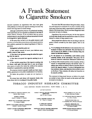 <span class="mw-page-title-main">A Frank Statement</span> Tobacco advertisement