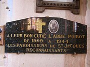 Plaque commémortative à la mémoire de l'abbé Poirot.