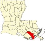 Mapa de Luisiana con la ubicación del Parish Lafourche