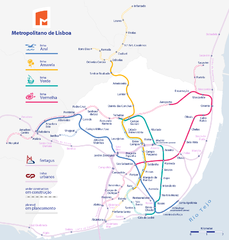 Streckennetz der Metro Lissabon mit Vorortlinien der CP