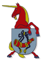 Arms of the Dutch city of Hoorn with a single unicorn as a supporter