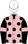 Pink, black spots, black sleeves, pink armlets, white cap