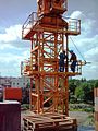 Disassembly of crane on built site