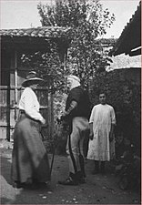 Edith Durham speaking to the bajraktar (chieftain) of Koplik, Shkodra.