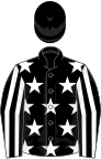 Black, white stars, striped sleeves, black cap