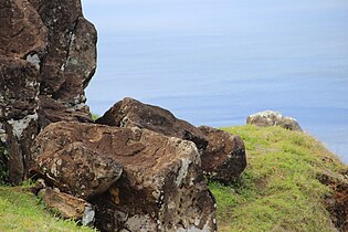 An example of the abundant petroglyphs in Orongo, Rapa Nui, associated with the tangata manu cult of Makemake. Rongorongo does not appear in any of these petroglyphs.