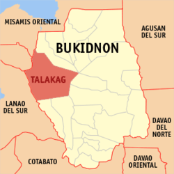 Mapa de Bukidnon con Talakag resaltado