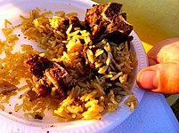 Bariis iskukaris with camel meat