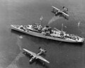 USS Timbalier with two Martin PBM Mariner flying boats