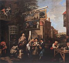 William Hogarth's 1754 depiction of the disreputable job of canvassing for votes. William Hogarth - Soliciting Votes - WGA11457.jpg