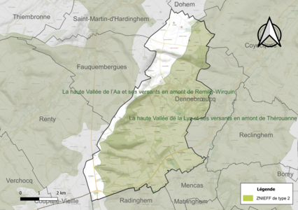 Carte de la ZNIEFF de type 2 sur la commune.