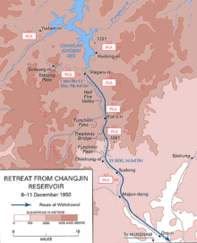 A map showing the withdrawal of a military force south along a river