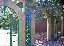 A recreated entrance, including ticket window, located near the remaining outfield wall ForbesFieldGateRecon.jpg