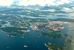 2012 aerial view of Oxelösund with Nyköping in the background