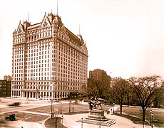 Una vista del Monumento a Sherman alrededor de 1908-1915, antes de la creación de Grand Army Plaza