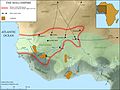 Image 44The Mali Empire in 1337 CE, with major gold fields, of Bambuk, Bure, Lobi (tended by the Gan and later Lobi people), and Akan, and trade routes, outlined. The desert should extend further south to Koumbi. The Mossi Kingdoms are located north of Lobi. (from History of Africa)