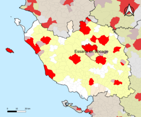 Localisation de l'aire d'attraction d'Essarts-en-Bocage dans le département de la Vendée.