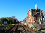 View of a track alongside a station building