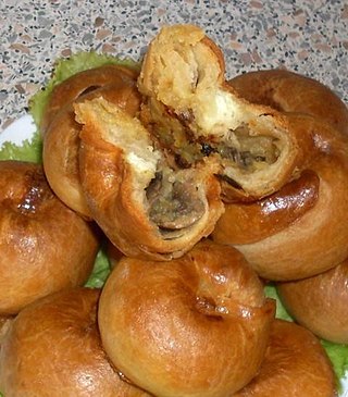 <span class="mw-page-title-main">Knish</span> Ashkenazi Polish baked or fried snack food consisting of a filling covered with dough