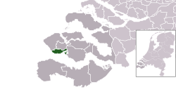 Highlighted position of Vlissingen in a municipal map of Zeeland