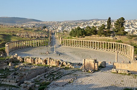 Roman Ionic columns of a colonnade of the oval plaza in Jerash, Jordan, unknown architect, 2nd-3rd centuries AD[20]