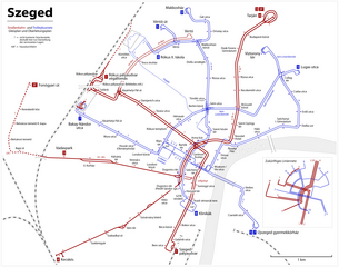 Karte des elektrischen Nahverkehrs in Szeged