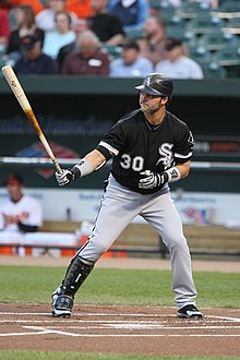 Nick Swisher wearing a shin guard while batting AAAA4866 Nick Swisher.jpg