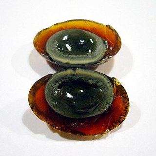 Century egg A Chinese preserved food product and delicacy made by preserving eggs in a mixture of clay, ash, salt, quicklime, and rice hulls