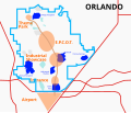 Image 24Overlay of Walt Disney's original 1966 plans for Disney World and the proposed EPCOT city (orange) and contemporary situation (blue) (from Walt Disney World)