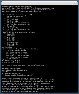 <span class="mw-page-title-main">GNU Privacy Guard</span> Complete implementation of the OpenPGP and S/MIME standards