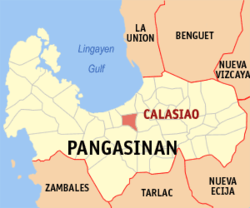 Map of Pangasinan with Calasiao highlighted